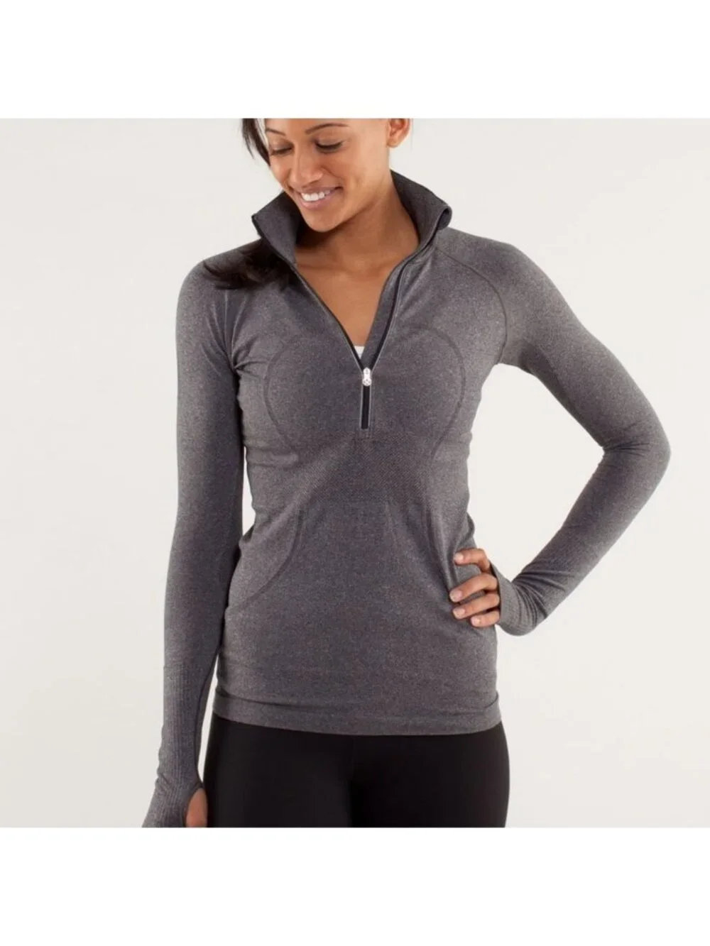 Lululemon Run: Swiftly Tech 1/2 Zip heathered Black (Grey)